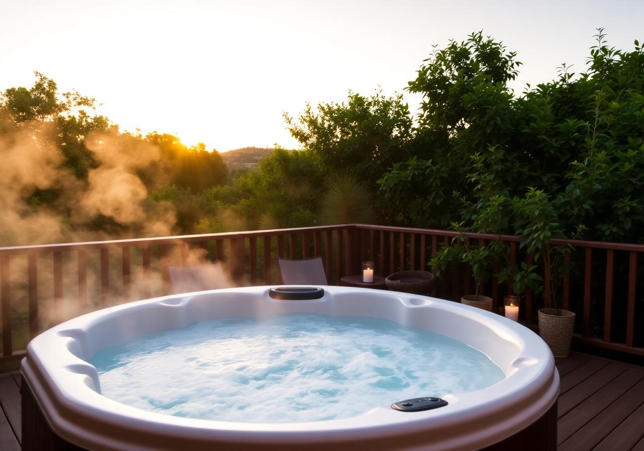 Spa extérieur au coucher du soleil